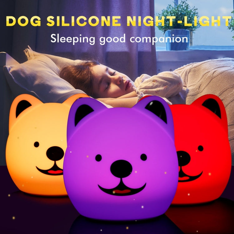 USB Charging Warm White + Colorful Light Silicone Cute Dog Patted LED Night Light with Remote Control