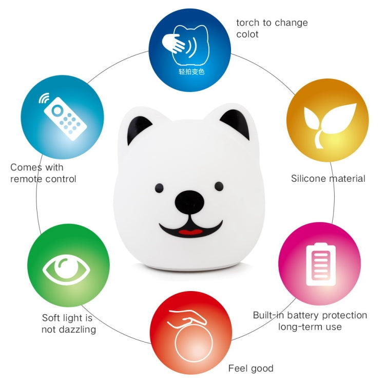 USB Charging Warm White + Colorful Light Silicone Cute Dog Patted LED Night Light with Remote Control