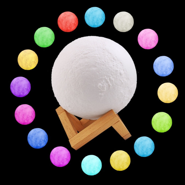 16cm 3D Print Mobile APP Control Smart Moon Lamp Energy-saving LED Night Light with Wooden Holder Base, Support Alexa & Tmall Elf