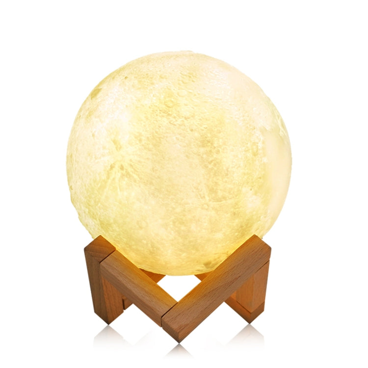 16cm 3D Print Mobile APP Control Smart Moon Lamp Energy-saving LED Night Light with Wooden Holder Base, Support Alexa & Tmall Elf