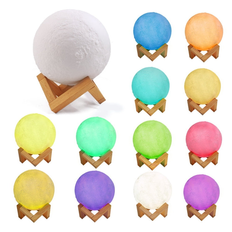 16cm 3D Print Mobile APP Control Smart Moon Lamp Energy-saving LED Night Light with Wooden Holder Base, Support Alexa & Tmall Elf