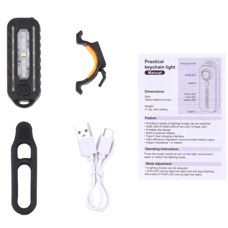W-014 19 Lamp Beads USB-C / Type-C Rechargeable Red and Blue Warning Bicycle Tail Light