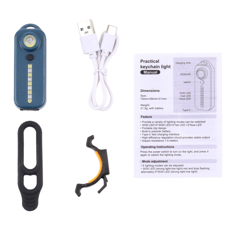 W-014 6 Lamp Beads USB-C / Type-C Rechargeable Red and Blue Warning Bicycle Tail Light