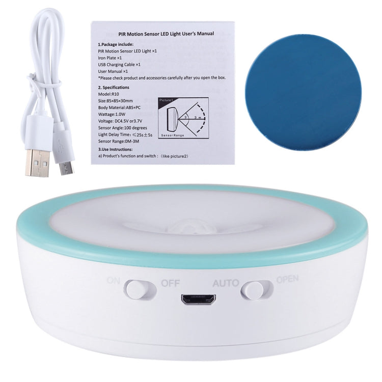 R10 USB Charging LED PIR Sensor Night Light , 4000K Emergency Light Cabinet Lamp, Sensor Distance: about 3m, DC 4.5V