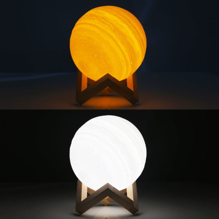 15cm Touch Control 3D Print Jupiter Lamp, USB Charging 2-Color Changing Energy-saving LED Night Light with Wooden Holder Base