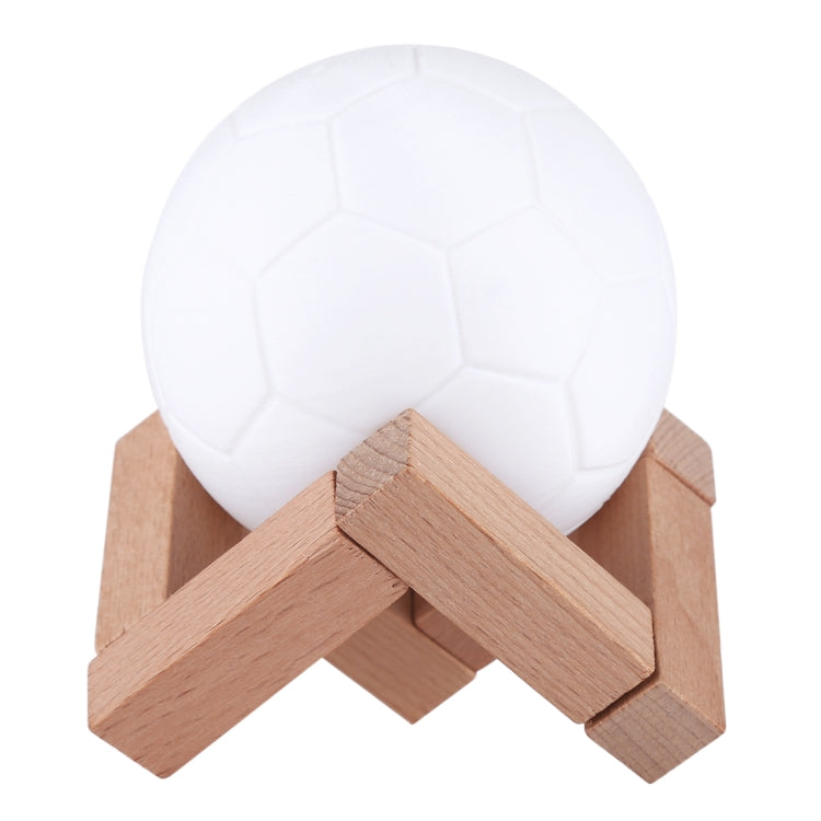 8cm Touch Control 3D Print Football Lamp , USB Charging 2-color Changing LED Energy-saving Night Light with Wooden Holder Base