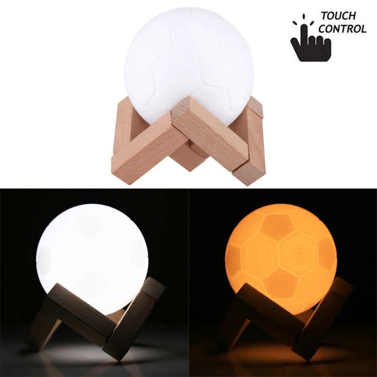 8cm Touch Control 3D Print Football Lamp , USB Charging 2-color Changing LED Energy-saving Night Light with Wooden Holder Base