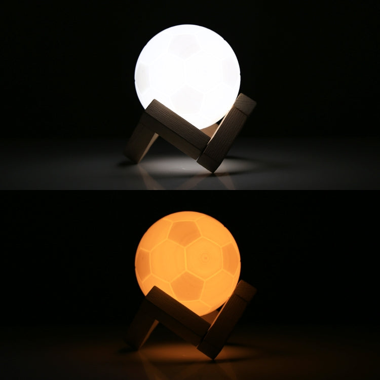 8cm Touch Control 3D Print Football Lamp , USB Charging 2-color Changing LED Energy-saving Night Light with Wooden Holder Base