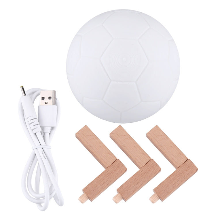 8cm Patted 3D Print Football Lamp , USB Charging 7-Color Changing LED Energy-saving Night Light with Wooden Holder Base