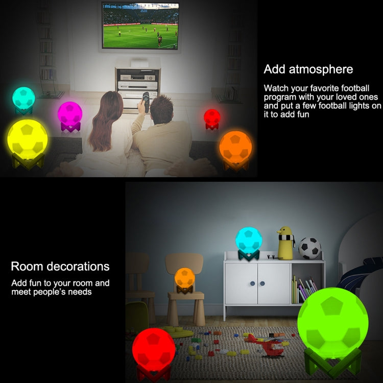15cm Touch Control 3D Print Football Lamp , USB Charging 2-Color Changing LED Energy-saving Night Light with Wooden Holder Base