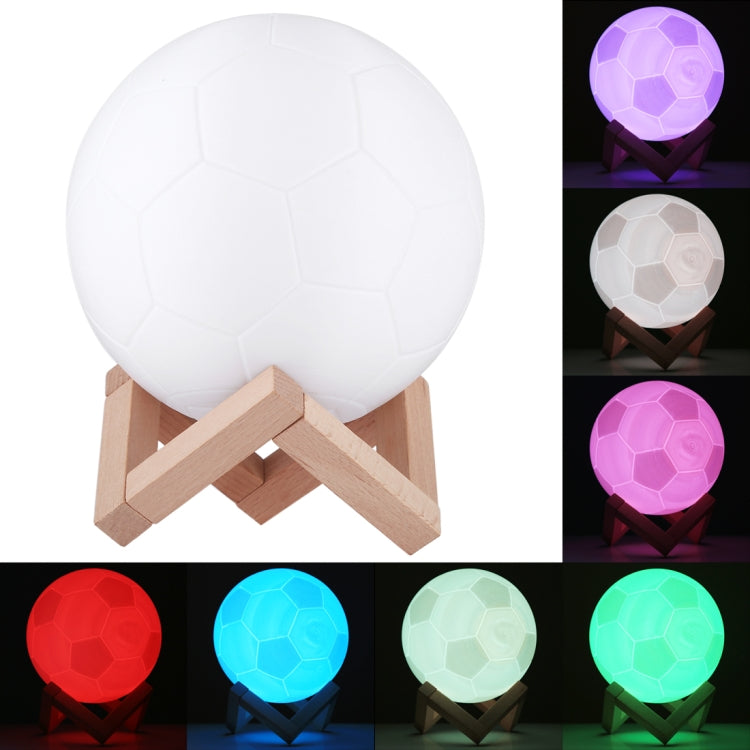 15cm Patted 3D Print Football Lamp , USB Charging 7-Color Changing LED Energy-saving Night Light with Wooden Holder Base