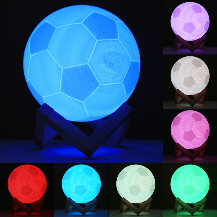 15cm Patted 3D Print Football Lamp , USB Charging 7-Color Changing LED Energy-saving Night Light with Wooden Holder Base