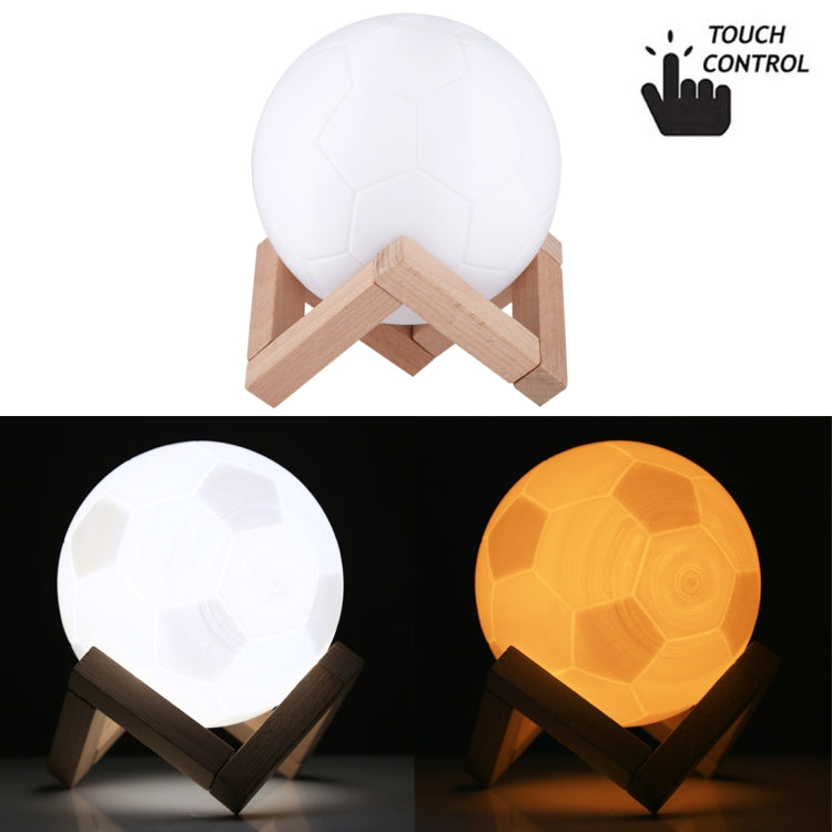 12cm Touch Control 3D Print Football Lamp , USB Charging 2-Color Changing LED Energy-saving Night Light with Wooden Holder Base