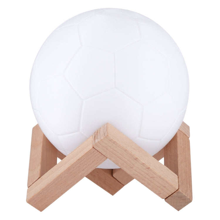 12cm Touch Control 3D Print Football Lamp , USB Charging 2-Color Changing LED Energy-saving Night Light with Wooden Holder Base
