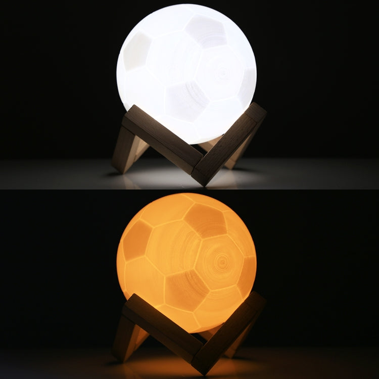 12cm Touch Control 3D Print Football Lamp , USB Charging 2-Color Changing LED Energy-saving Night Light with Wooden Holder Base