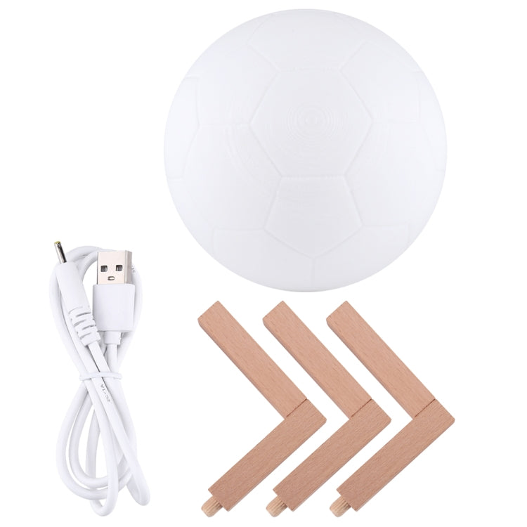 12cm Patted 3D Print Football Lamp , USB Charging 7-Color Changing LED Energy-saving Night Light with Wooden Holder Base