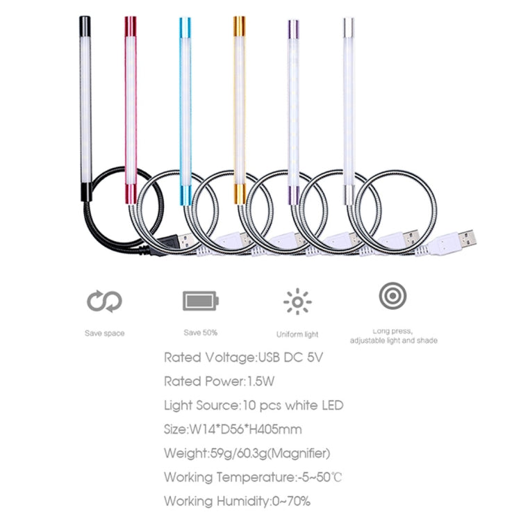 Sunshine T10 Touch Switch Stepless Dimming Flexible LED Reading Light, 10 LEDs USB Powered Night Light