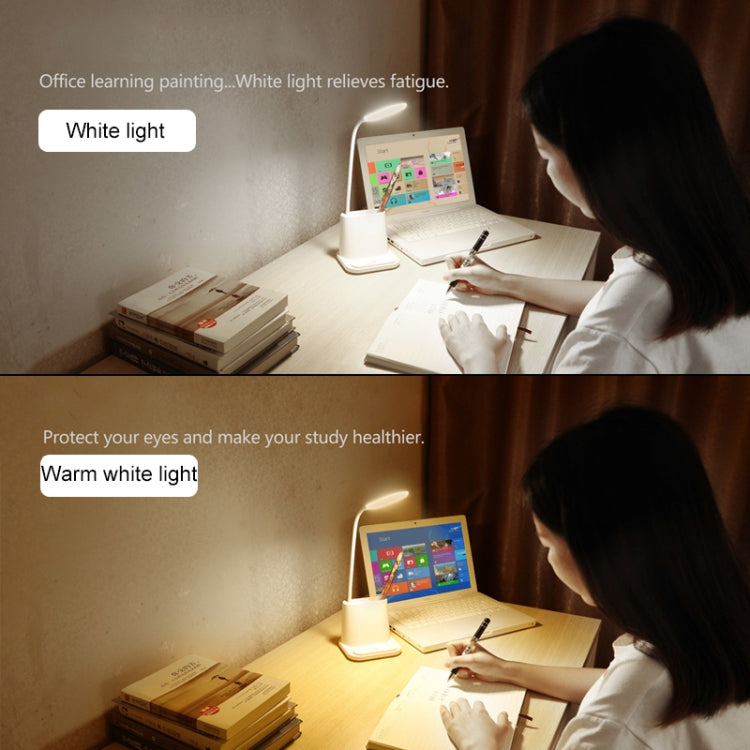 Multi-function Touch Switch USB Charging LED Desk Lamp with Phone Holder & Pen Holder, White Light & Warm White Two Modes LED Night Light, Support USB Output