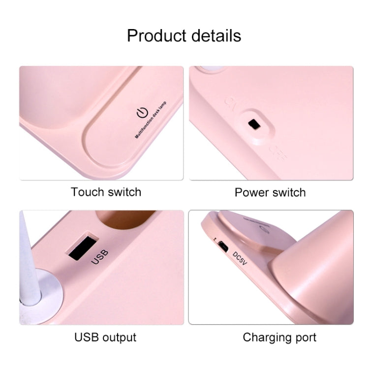 Multi-function Touch Switch USB Charging LED Desk Lamp with Phone Holder & Pen Holder, White Light & Warm White Two Modes LED Night Light, Support USB Output