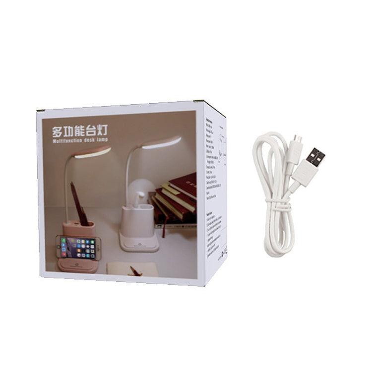 Multi-function Touch Switch USB Charging LED Desk Lamp with Phone Holder & Pen Holder, White Light & Warm White Two Modes LED Night Light, Support USB Output