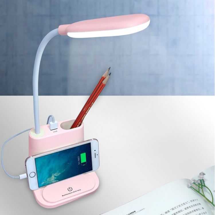 Multi-function Touch Switch USB Charging LED Desk Lamp with Phone Holder & Pen Holder, White Light & Warm White Two Modes LED Night Light, Support USB Output
