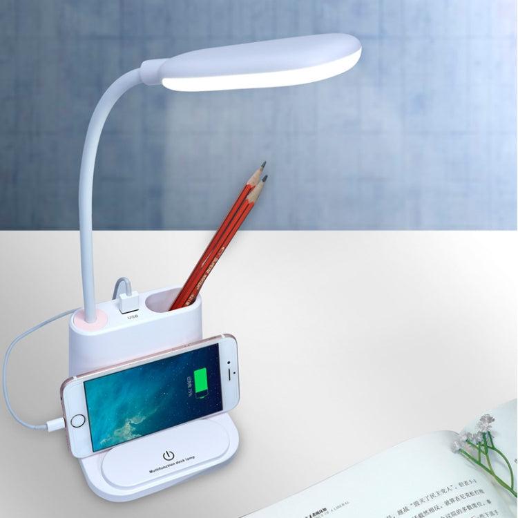 Multi-function Touch Switch USB Charging LED Desk Lamp with Phone Holder & Pen Holder, White Light & Warm White Two Modes LED Night Light, Support USB Output
