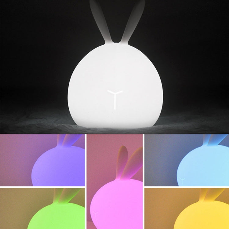 Pat Rabbit Silicone LED Night Light , Creative 7-color Discoloration Eye Protection USB Charging Bedside Table Lamp for Children / Kids Room