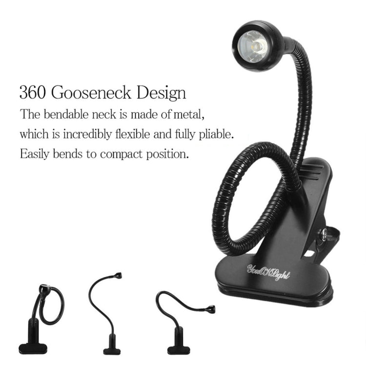 YouOKLight YK2309 1W White Light LED Desk Lamp , 1 LED 6000K Flexible Goose Neck Eye Protection Light with Clip, AC 85-265V