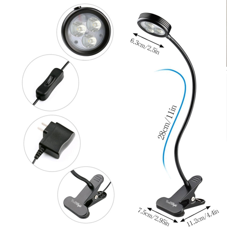 YouOKLight YK2310 3W White Light LED Desk Lamp , 3 LEDs 6000K Flexible Goose Neck Eye Protection Light with Clip, AC 85-265V