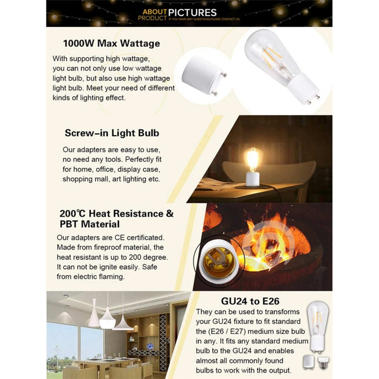 4 PCS YouOKLight YK6619 GU24 to E26 / E27 LED Light Converter Lamp Holder Base Bulb Socket Adapter