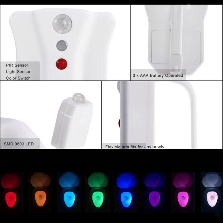 YouOKLight YK2249 IP65 Waterproof 8-color PIR Motion Dection Sensor LED Light, Home Toilet Bathroom Seat Night Light
