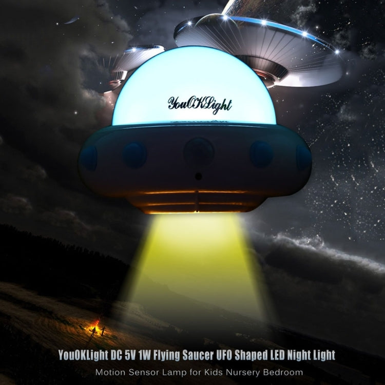 YouOKLight YK2231 White Light Flying Saucer UFO Shaped LED Night Light , 5 LEDs USB Charging Motion Sensor Lamp for Kids Nursery Bedroom, DC 5V