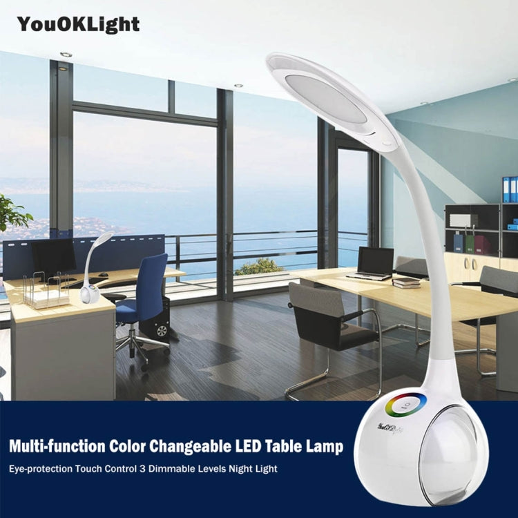 YouOKLight YK2234 5W RGB Color Changeable LED Table Lamp , 34 LEDs USB Charging Multi-function Eye-protection Touch Control 3 Dimmable Levels Night Light, DC 5V 1A(White)