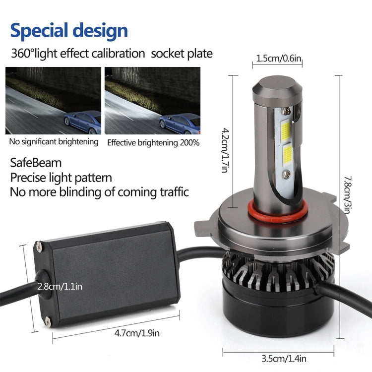 2 PCS H4 HB2 9003 Hi/Lo Car Lamp Replacement LED Headlight Bulbs Conversion Kit, Cool White 6000K 2000LM 22W