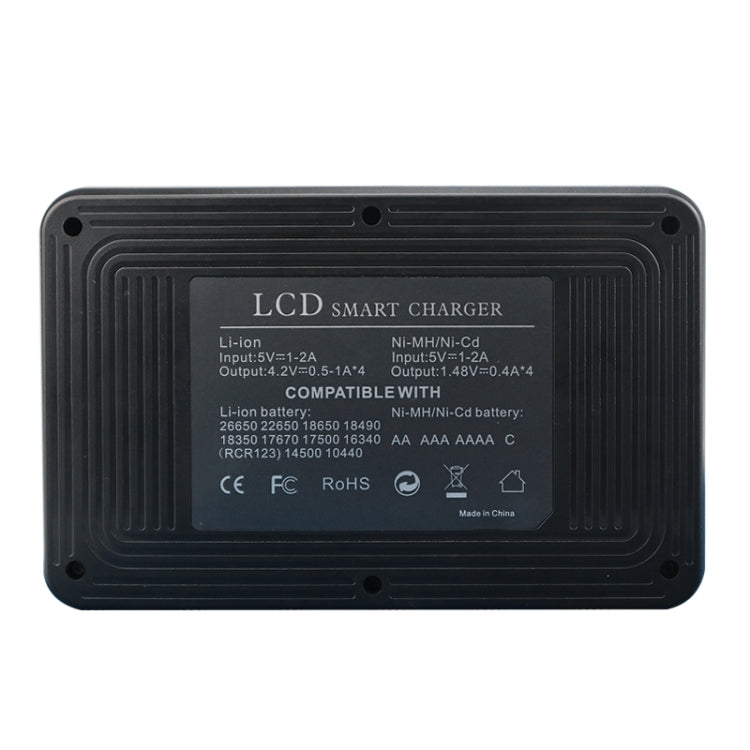 YS-4 Universal 18650 26650 Smart LCD Four Battery Charger with Micro USB Output for 18490/18350/17670/17500/16340 RCR123/14500/10440/A/AA/AAA