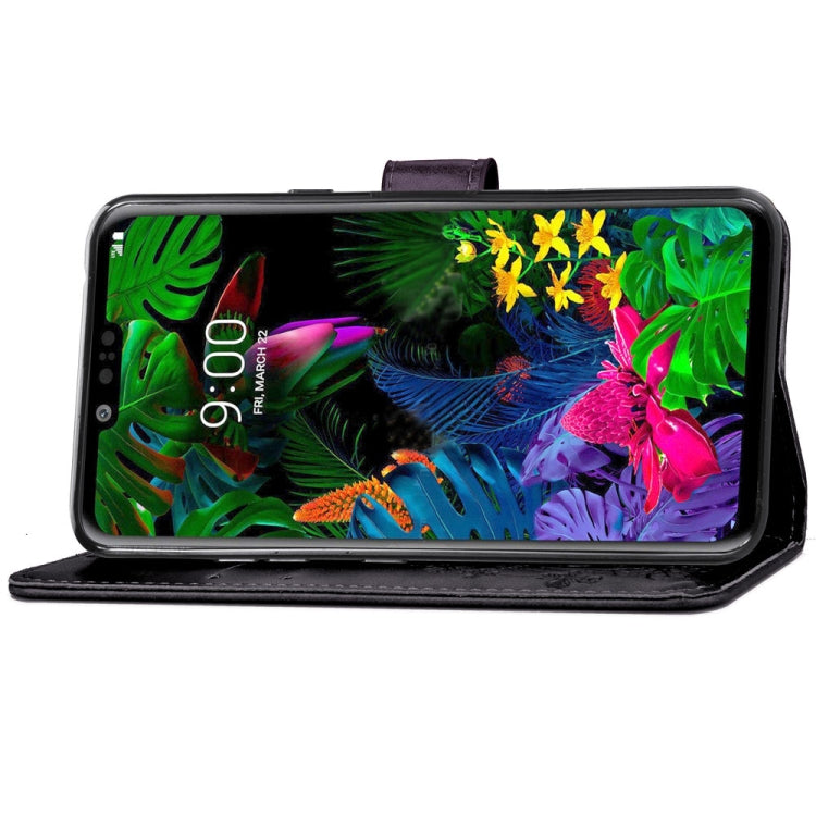 Lucky Clover Pressed Flowers Pattern Leather Case for LG G8 ThinQ, with Holder & Card Slots & Wallet & Hand Strap