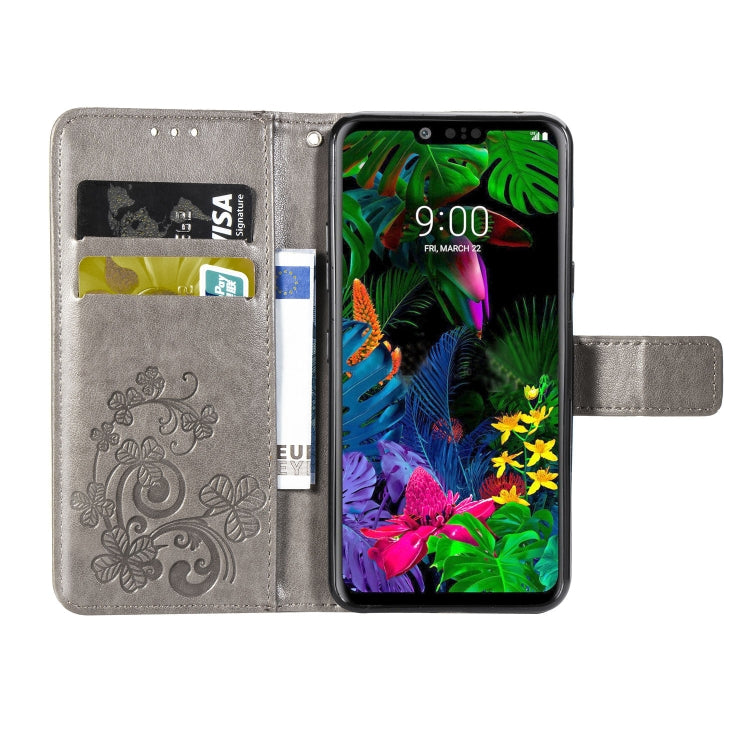 Lucky Clover Pressed Flowers Pattern Leather Case for LG G8 ThinQ, with Holder & Card Slots & Wallet & Hand Strap