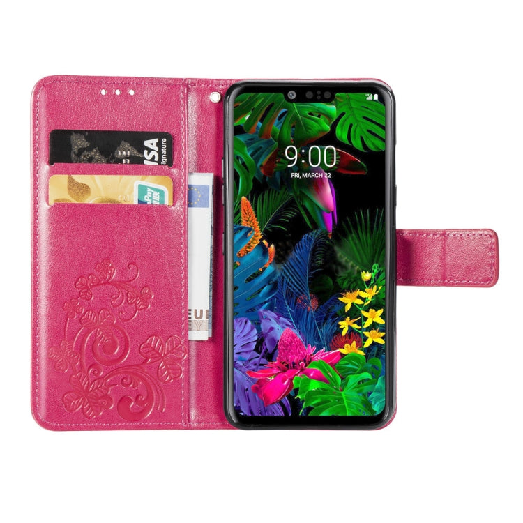 Lucky Clover Pressed Flowers Pattern Leather Case for LG G8 ThinQ, with Holder & Card Slots & Wallet & Hand Strap