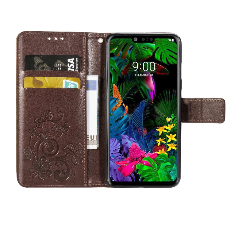 Lucky Clover Pressed Flowers Pattern Leather Case for LG G8 ThinQ, with Holder & Card Slots & Wallet & Hand Strap