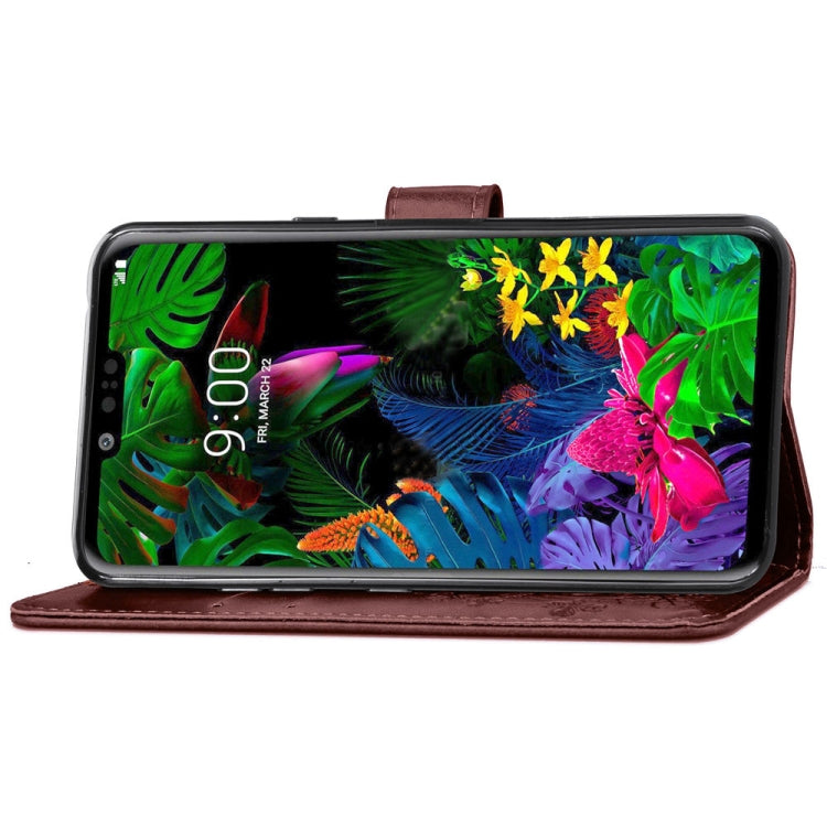 Lucky Clover Pressed Flowers Pattern Leather Case for LG G8 ThinQ, with Holder & Card Slots & Wallet & Hand Strap