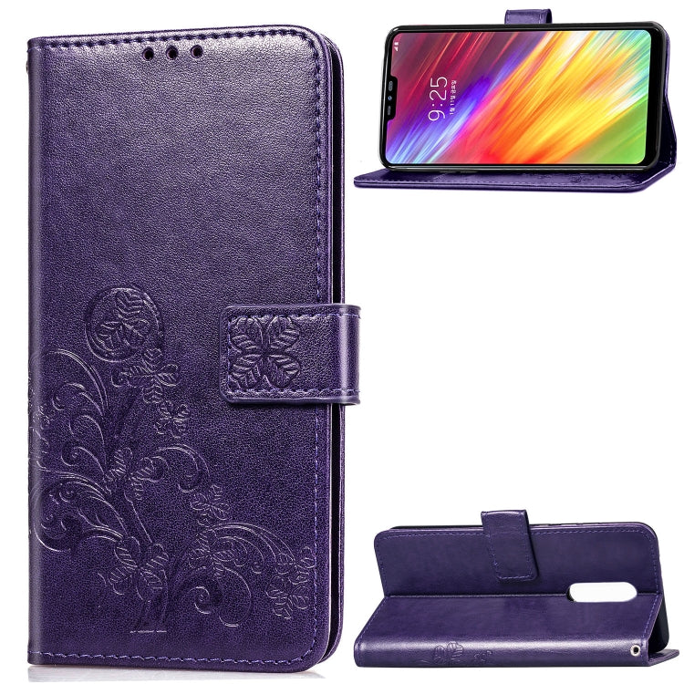 Lucky Clover Pressed Flowers Pattern Leather Case for LG Q9, with Holder & Card Slots & Wallet & Hand Strap