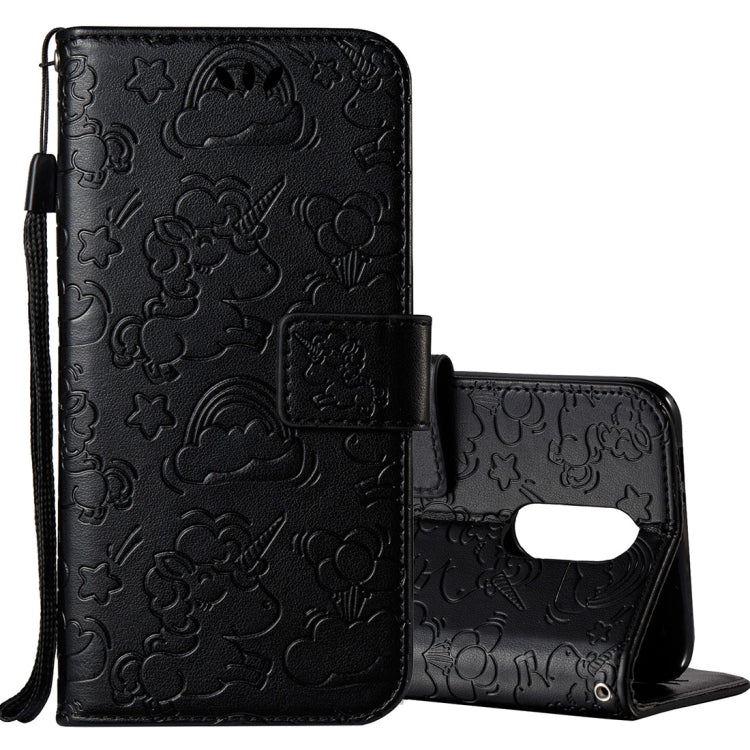 For LG K8 (2017) (EU Version) Pressed Horse Cloud Print Horizontal Flip Leather Case with Holder & Card Slots & Wallet & Lanyard