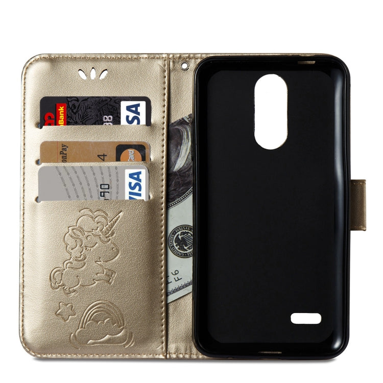 For LG K8 (2017) (EU Version) Pressed Horse Cloud Print Horizontal Flip Leather Case with Holder & Card Slots & Wallet & Lanyard