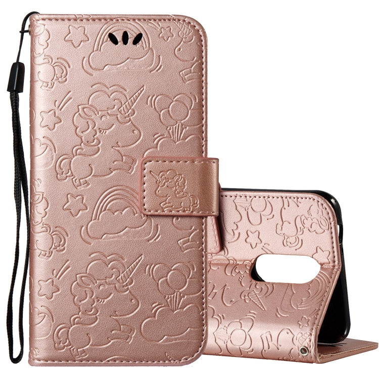 For LG K8 (2017) (EU Version) Pressed Horse Cloud Print Horizontal Flip Leather Case with Holder & Card Slots & Wallet & Lanyard