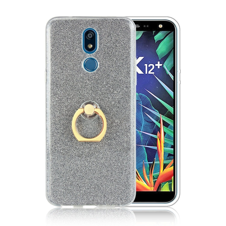 Glittery Powder Shockproof TPU Protective Case for LG K40, with 360 Degree Rotation Ring Holder