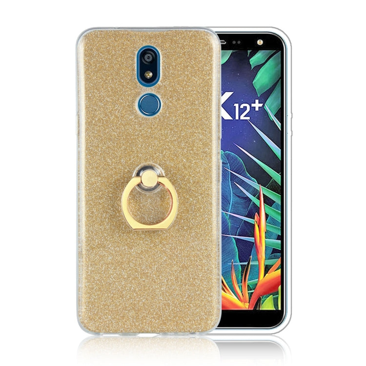 Glittery Powder Shockproof TPU Protective Case for LG K40, with 360 Degree Rotation Ring Holder