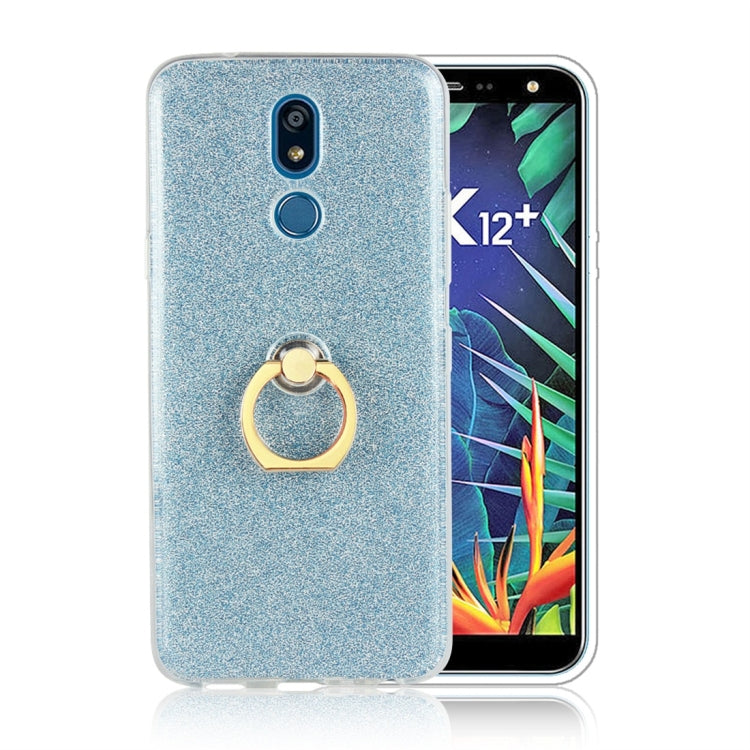Glittery Powder Shockproof TPU Protective Case for LG K40, with 360 Degree Rotation Ring Holder