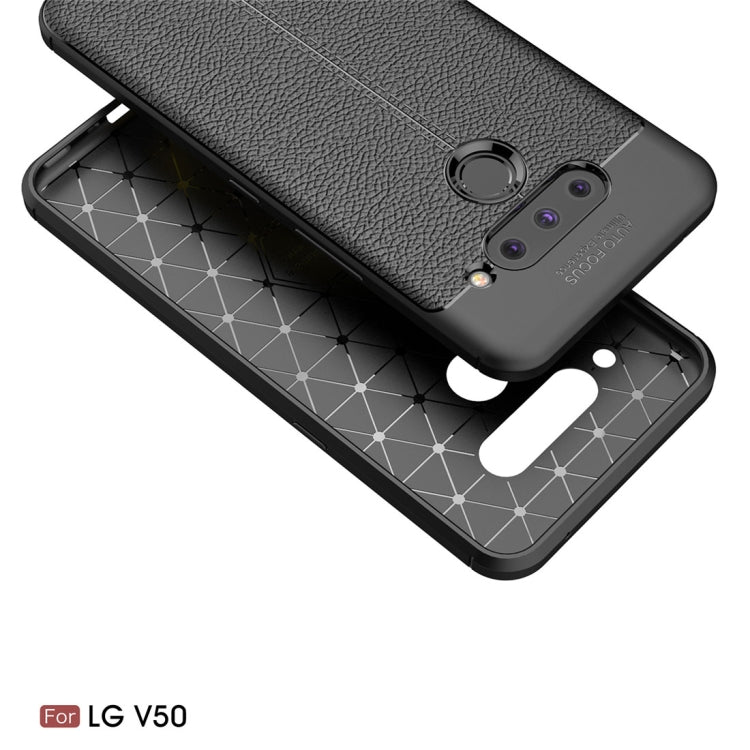 Litchi Texture TPU Shockproof Case for LG V50(Navy Blue)