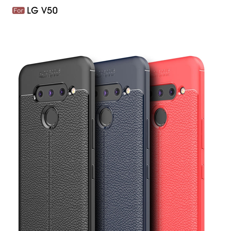 Litchi Texture TPU Shockproof Case for LG V50(Navy Blue)