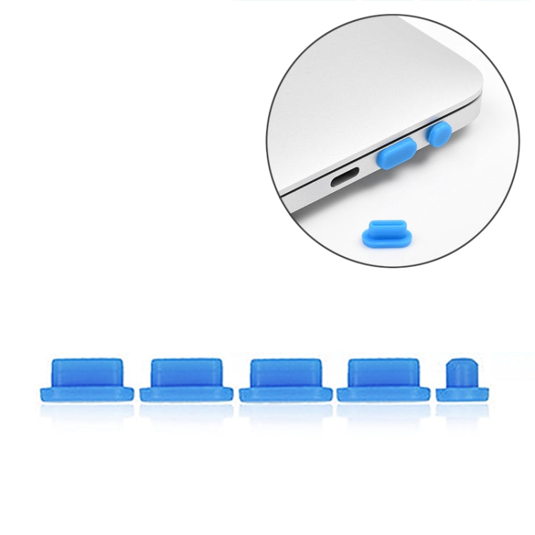 5 in 1 Silicone Anti Dust Plug Protective Cover for MacBook Pro 13.3 inch A1706 (2016 - 2017), MacBook Pro 13.3 inch A1708 (2016 - 2017), MacBook Pro 15.4 inch A1707 (2016 - 2017)